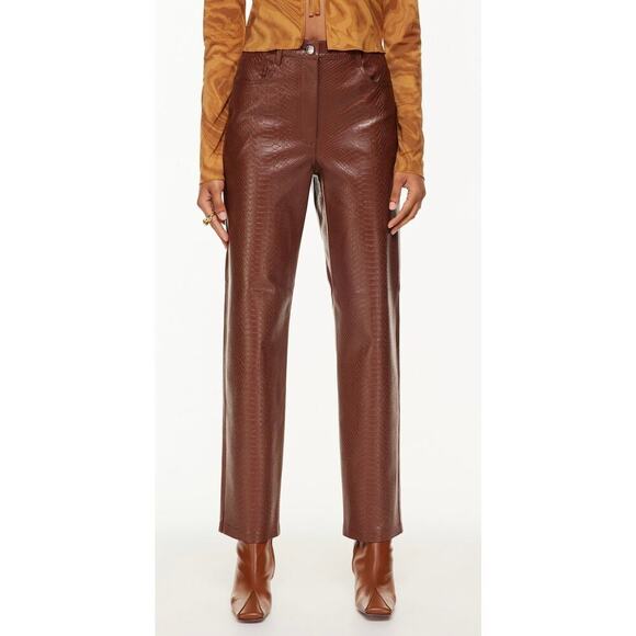 Wilfred Pants - Wilfred The Melina High Waisted Vegan Leather Pants Size 4 Brown Textured